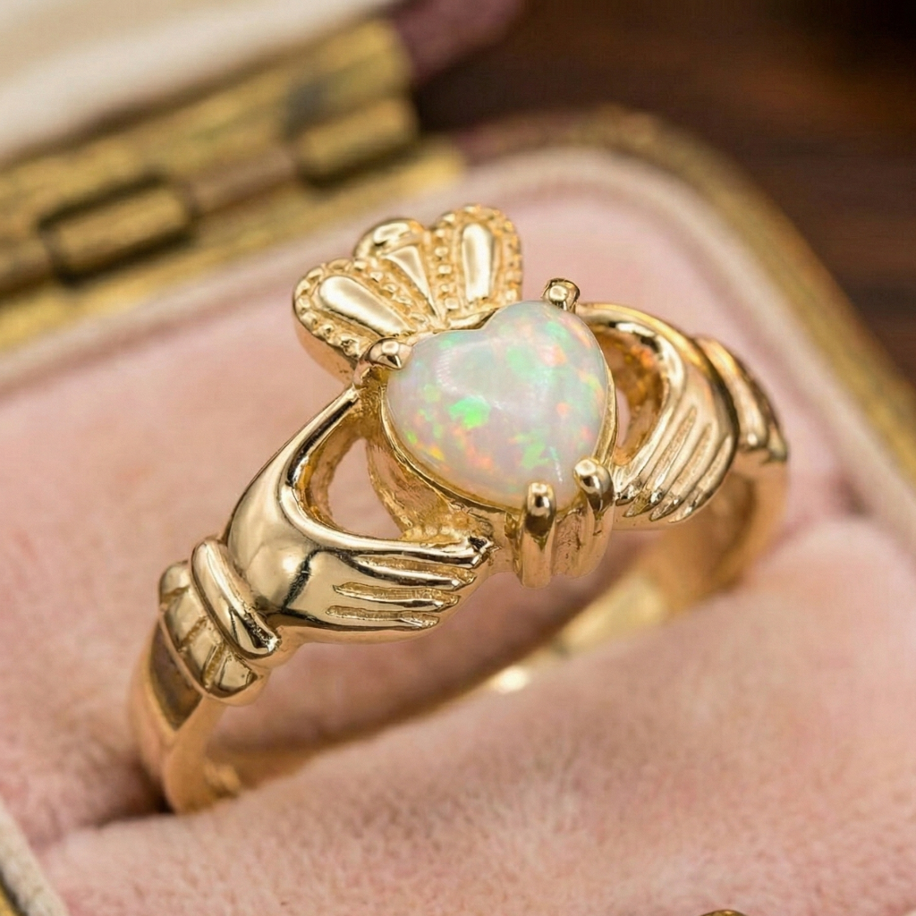 opal claddagh ring gold