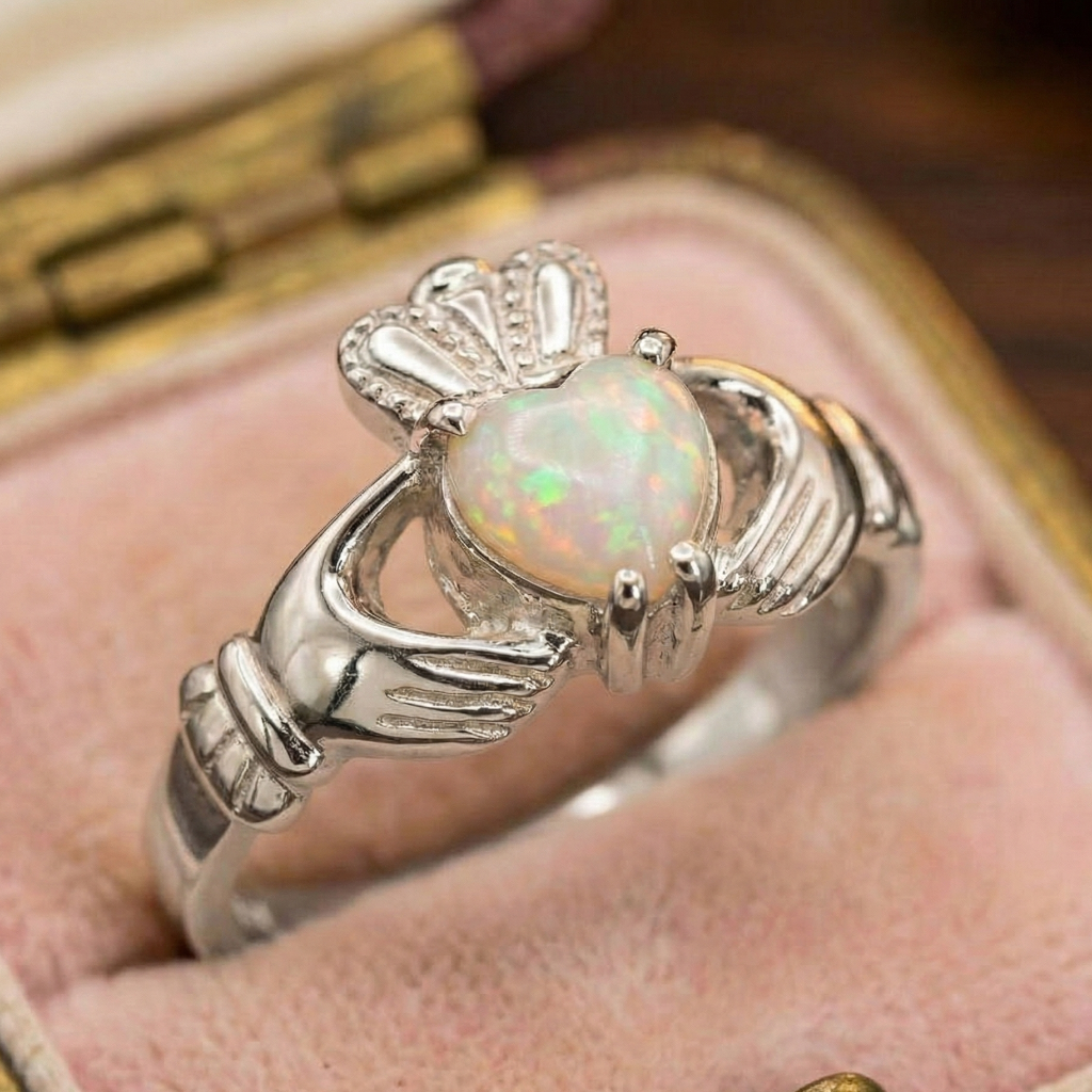 opal claddagh ring white gold