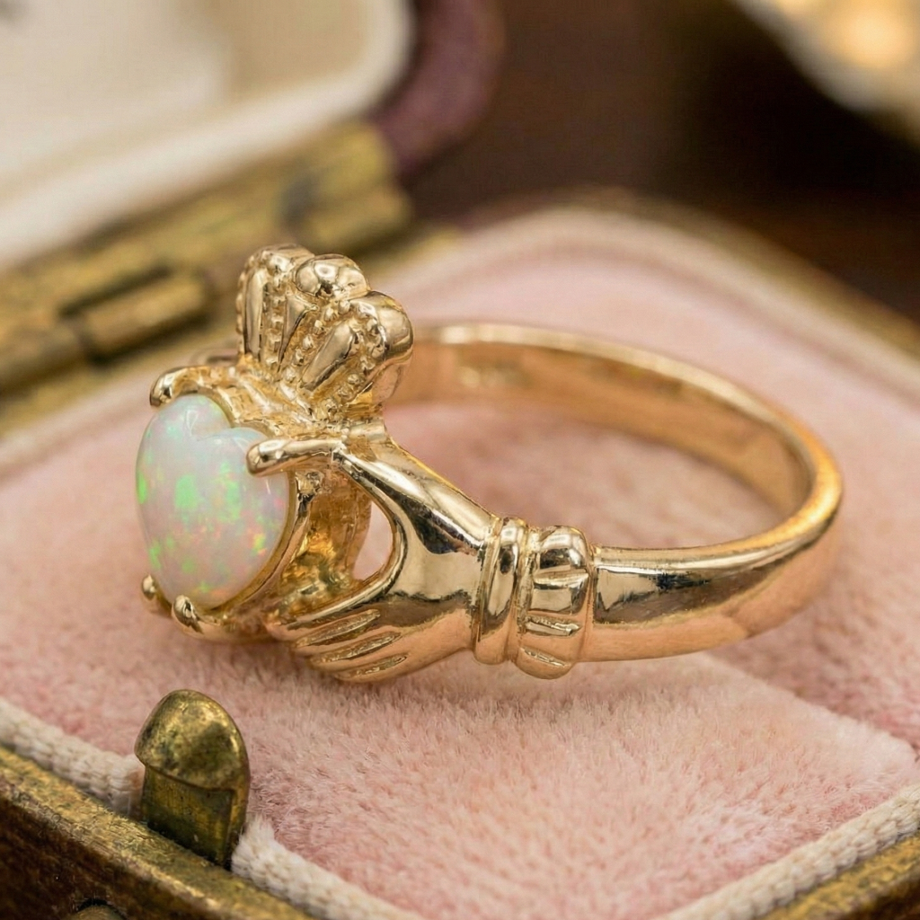 opal claddagh ring gold
