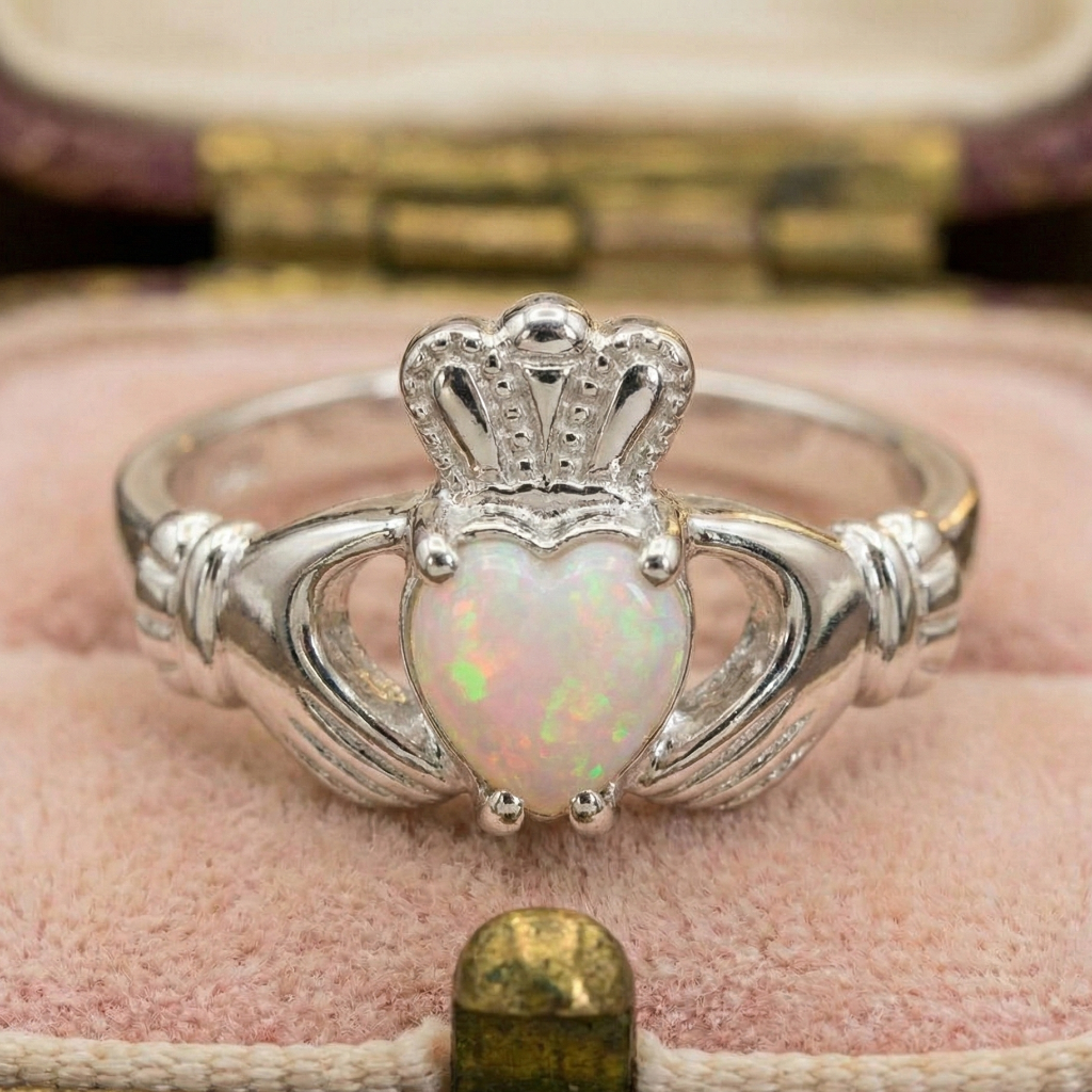 opal claddagh ring white gold