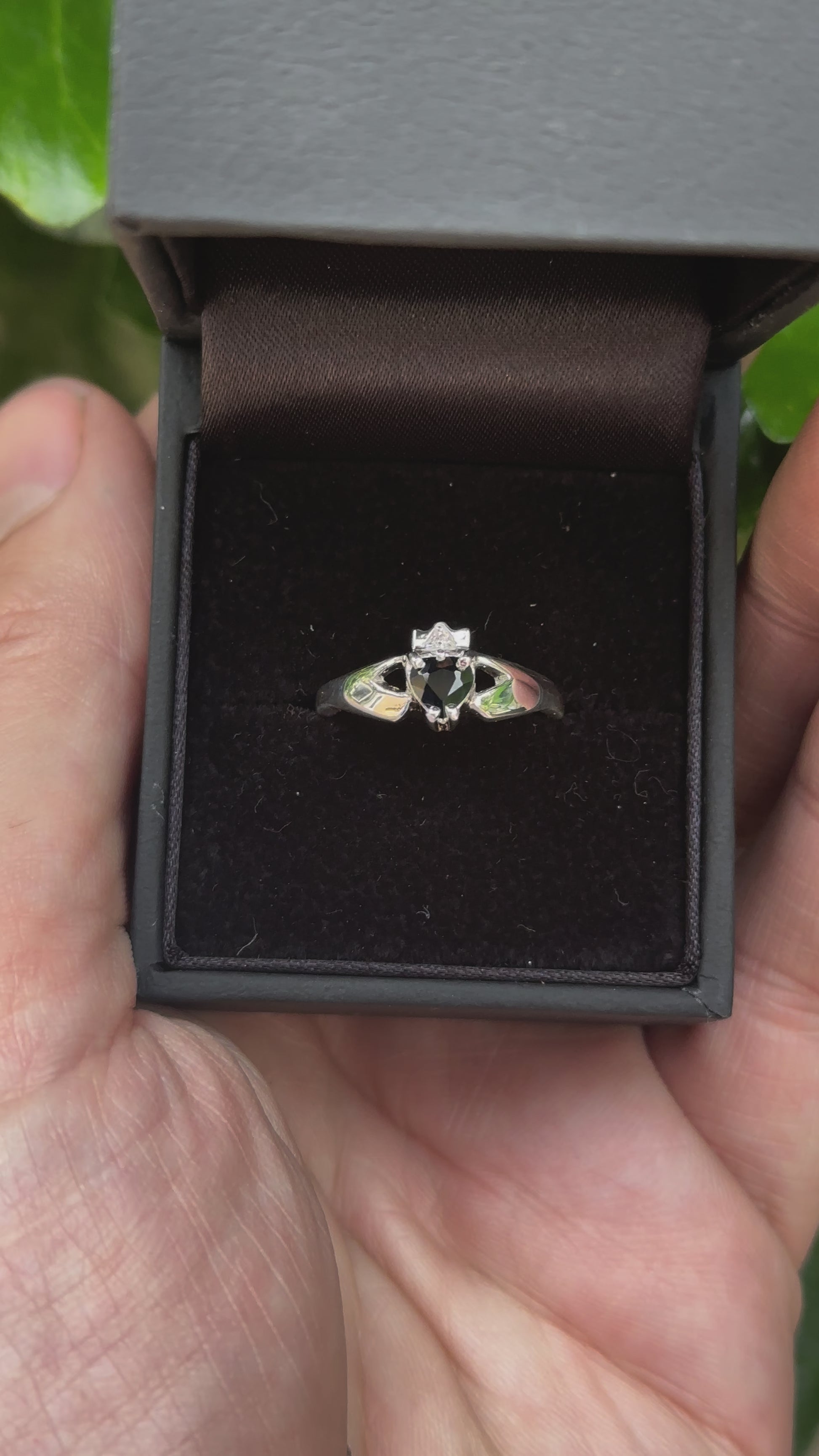 Sapphire and diamond claddagh ring 