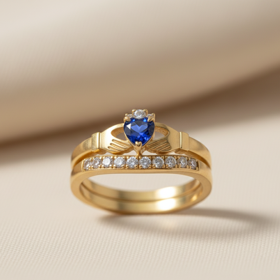claddagh ring sapphire and diamond gold