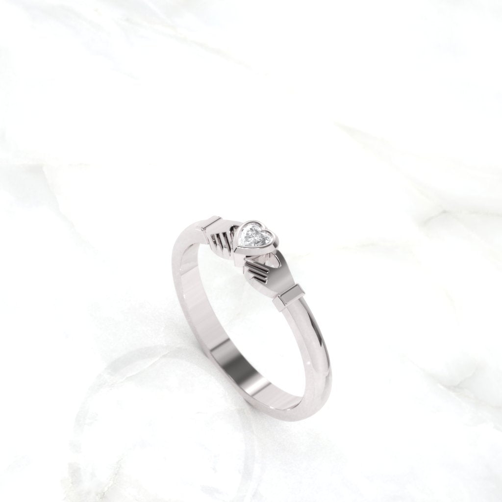 diamond claddagh ring in white gold