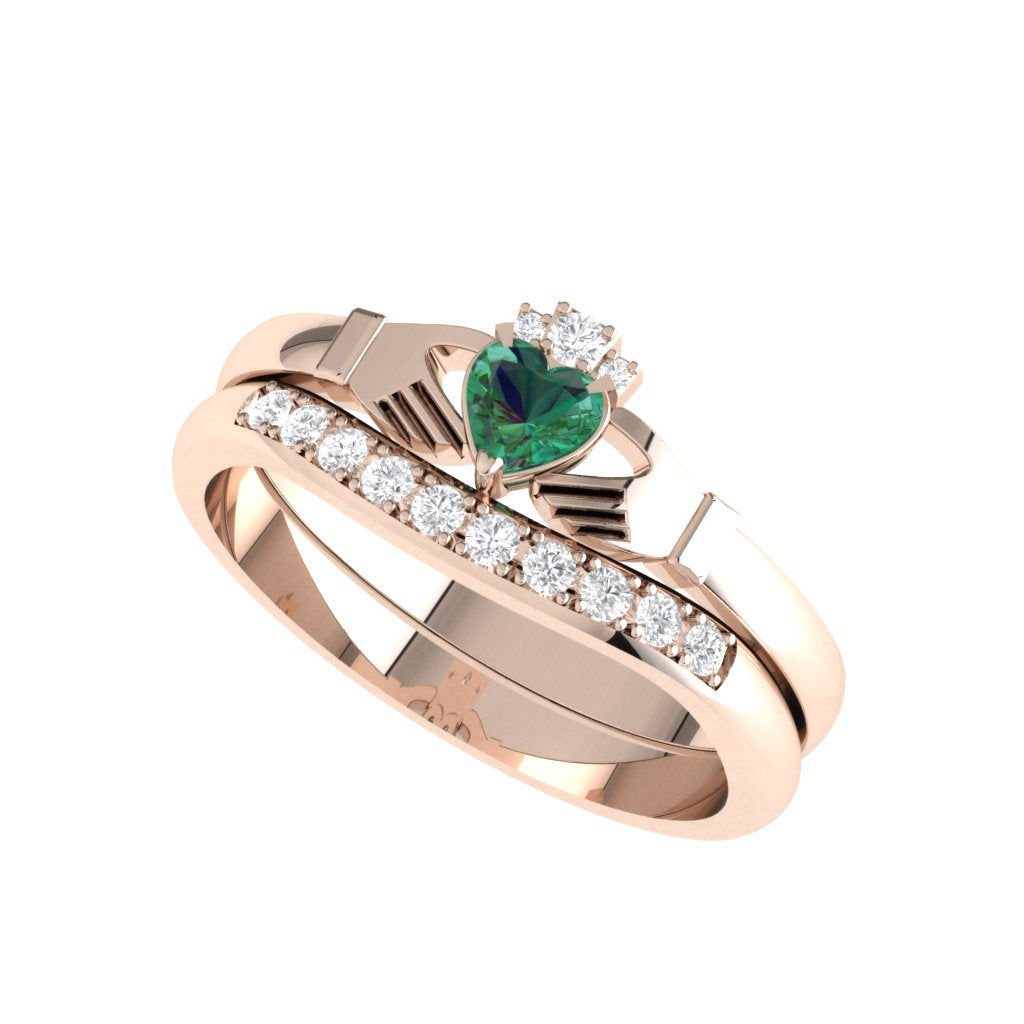 claddagh ring, emerald and diamond claddagh ring.