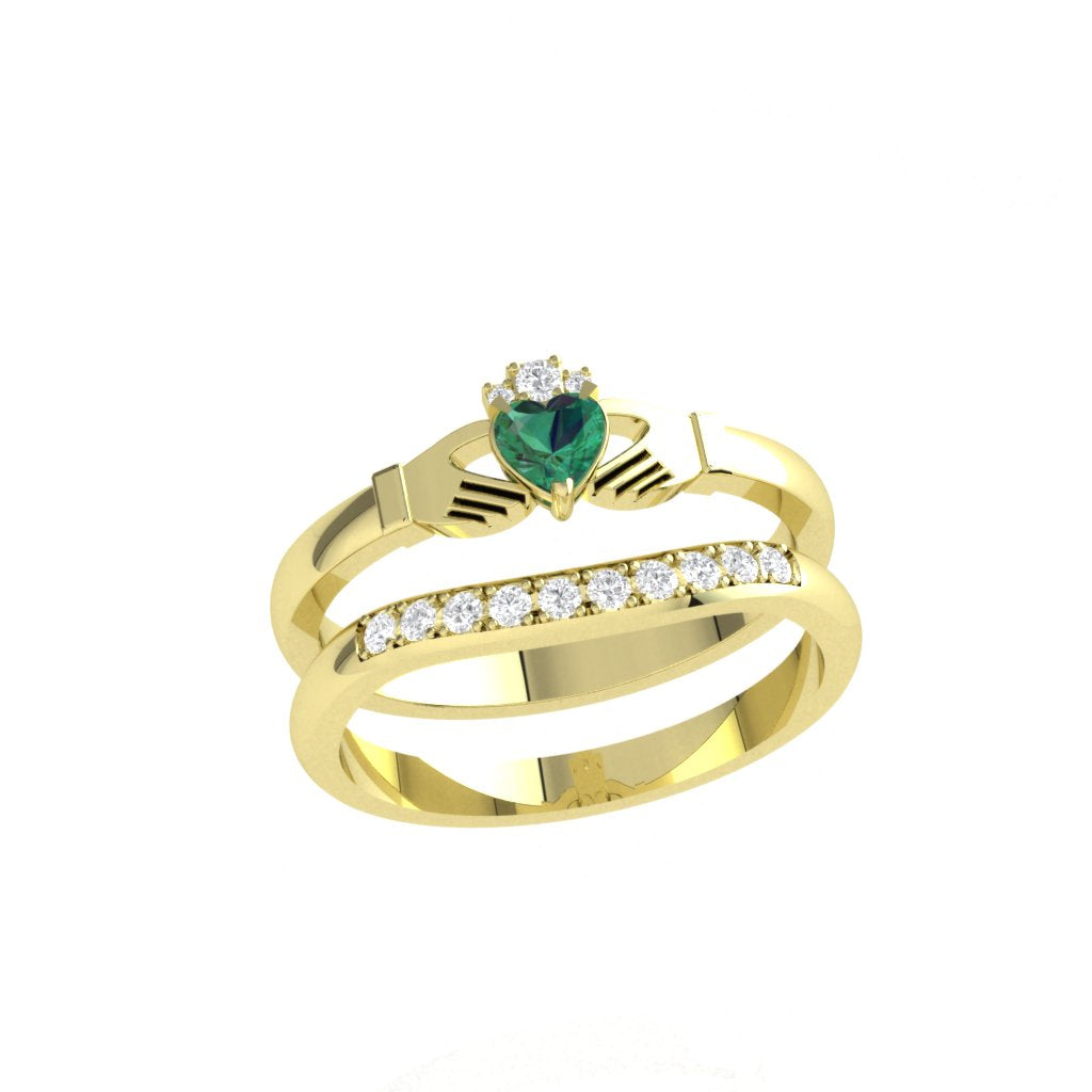 claddagh ring, emerald and diamond claddagh ring.