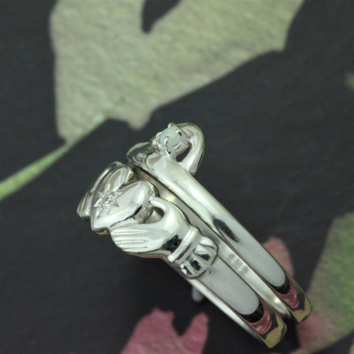 Claddagh Ring, Emerald And Diamond Claddagh Ring. Matching Claddagh Ring Set.