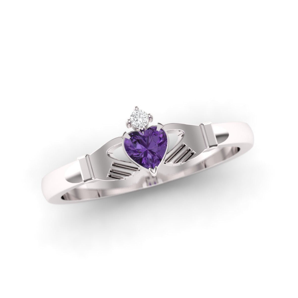 Irish jewelry claddagh ring with amethyst and diamond