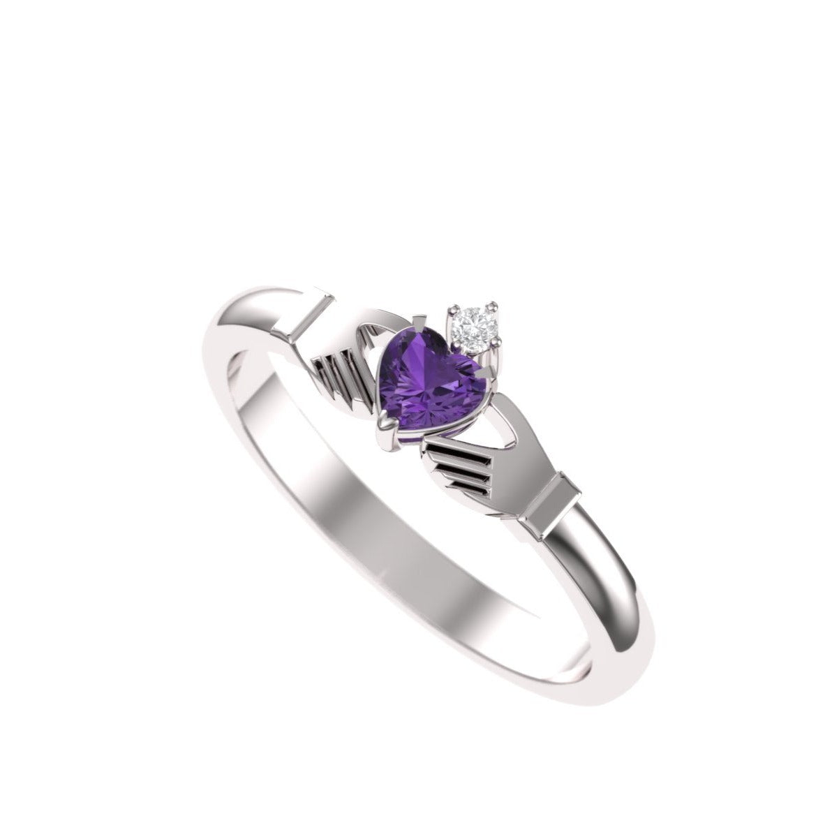 Irish jewelry claddagh ring with amethyst and diamond