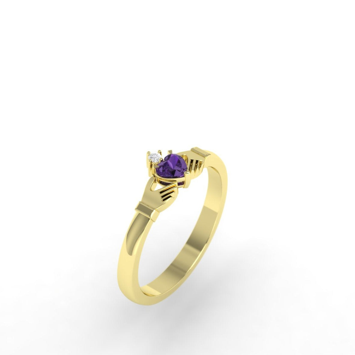 Irish jewelry claddagh ring with amethyst and diamond