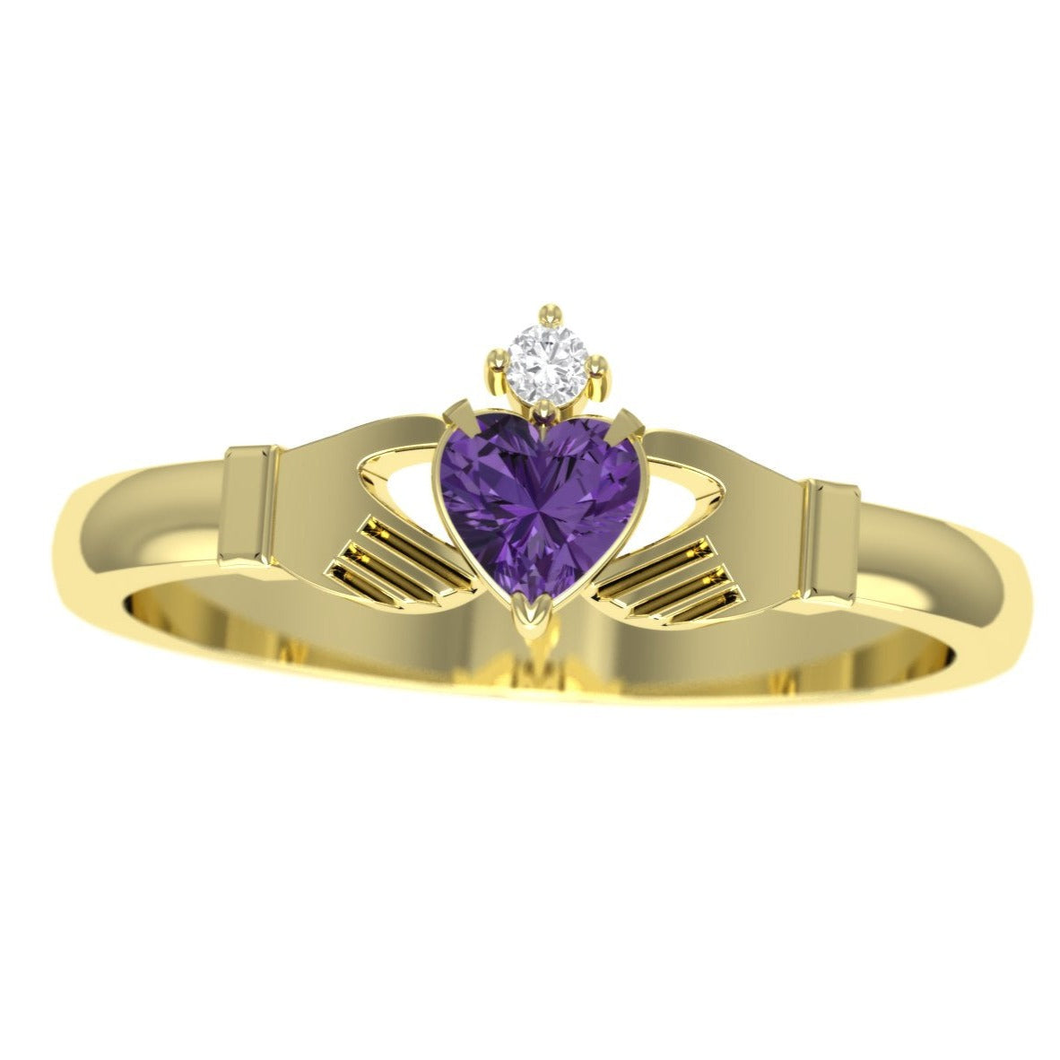 heart ring Irish jewelry claddagh ring with amethyst and diamond