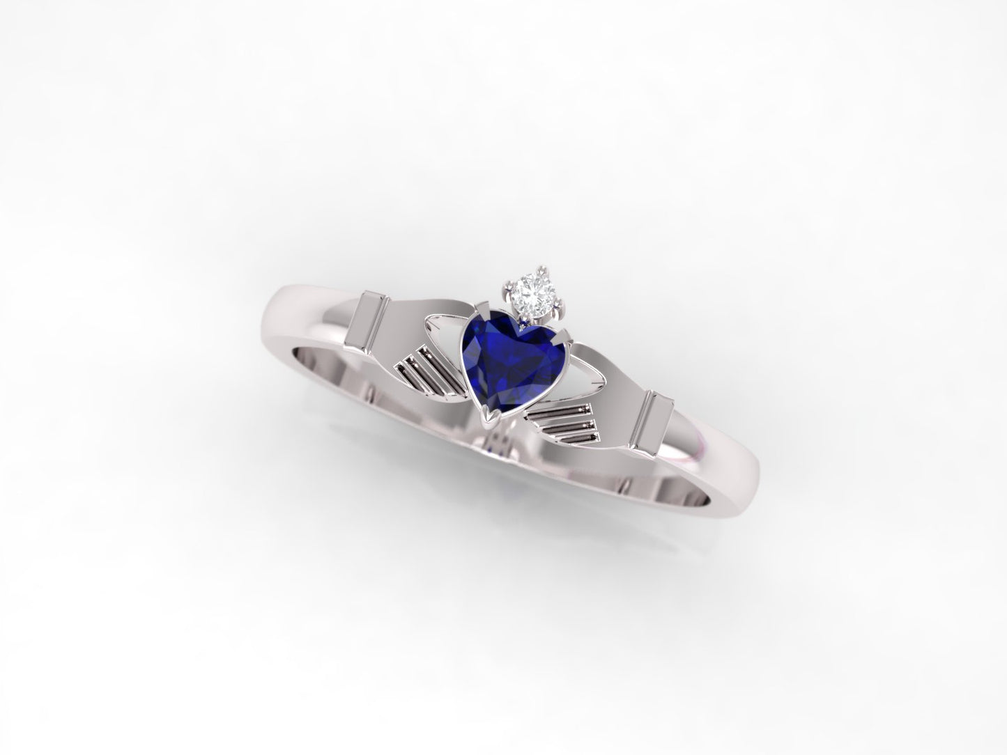 Sapphire and diamond gold claddagh ring