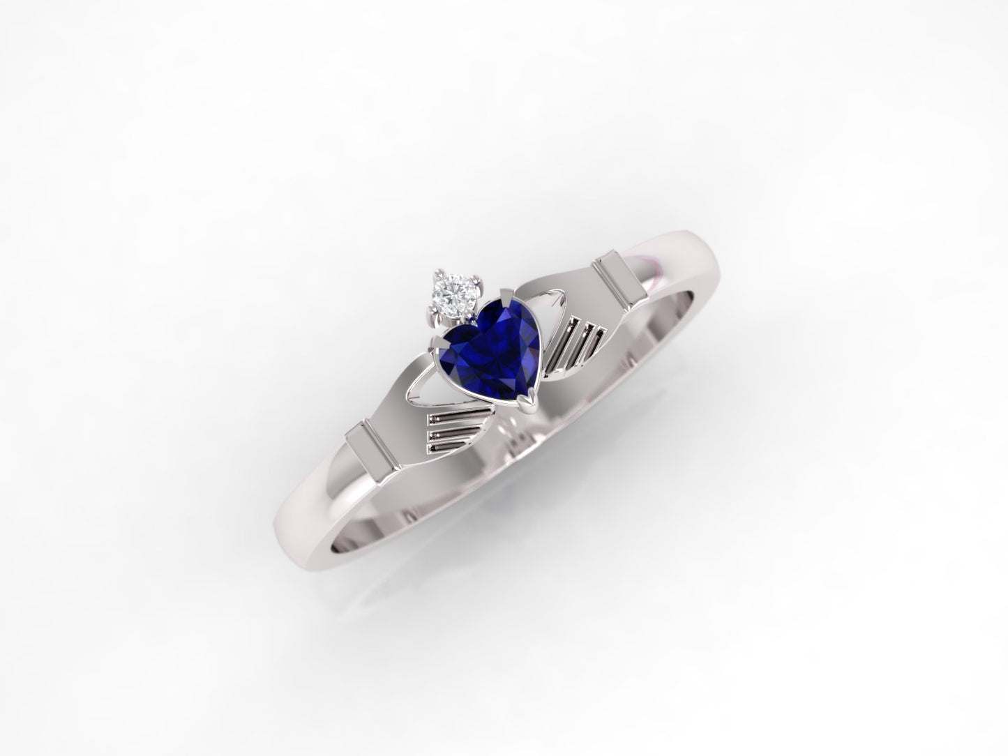 Sapphire and diamond gold claddagh ring