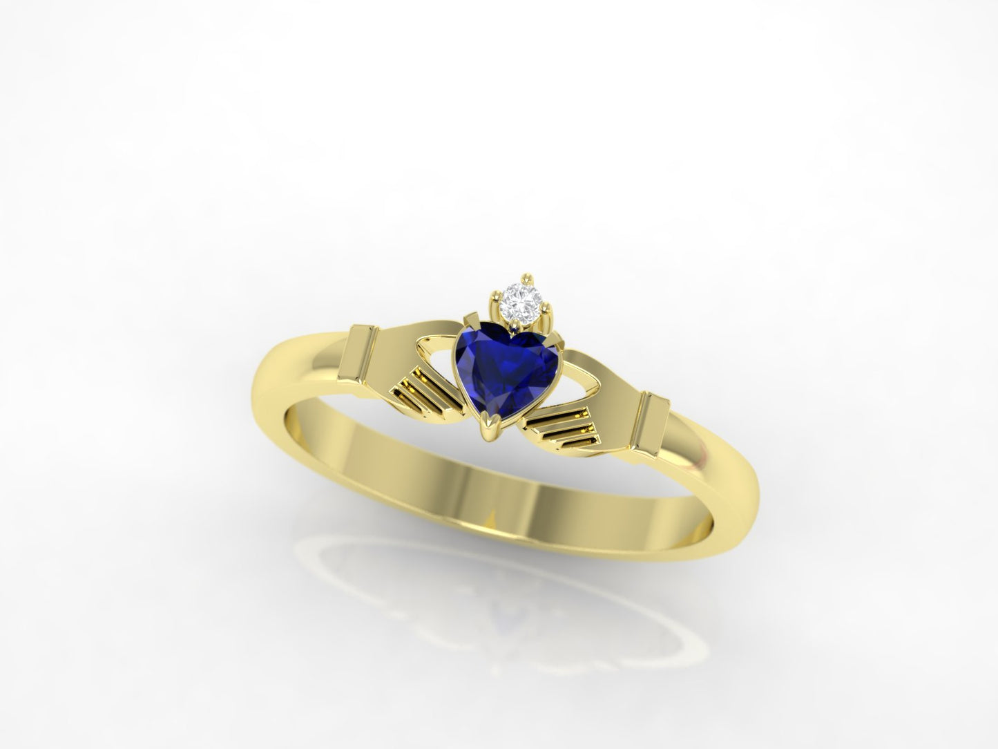 Sapphire and diamond gold claddagh ring