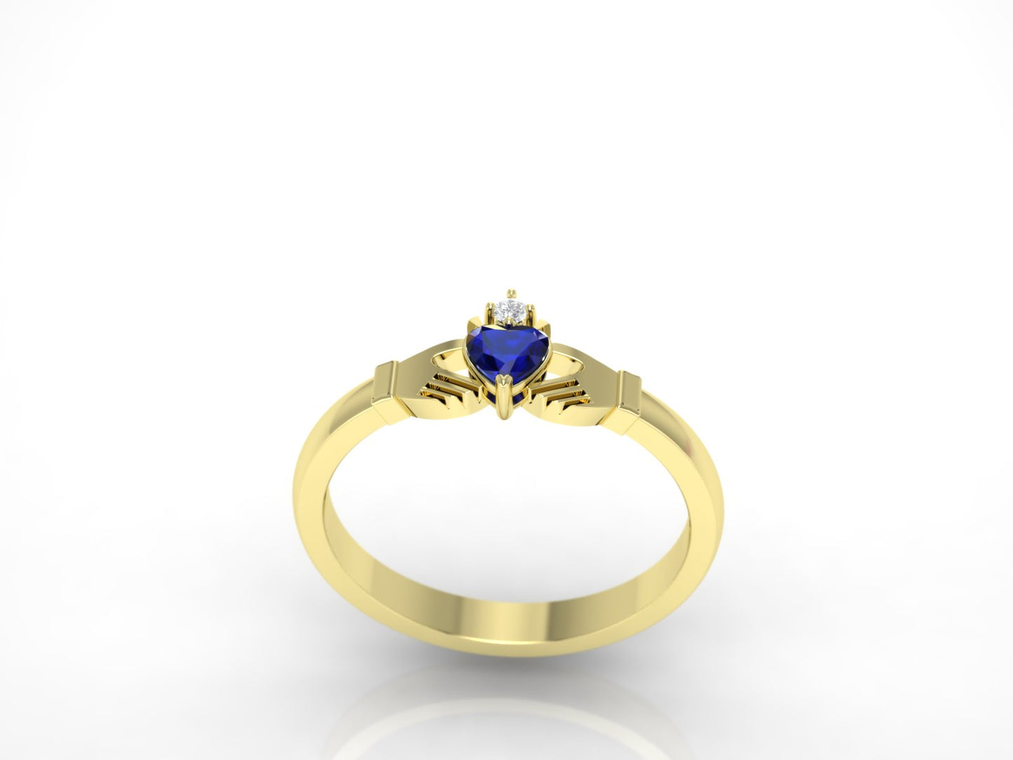 Sapphire and diamond gold claddagh ring