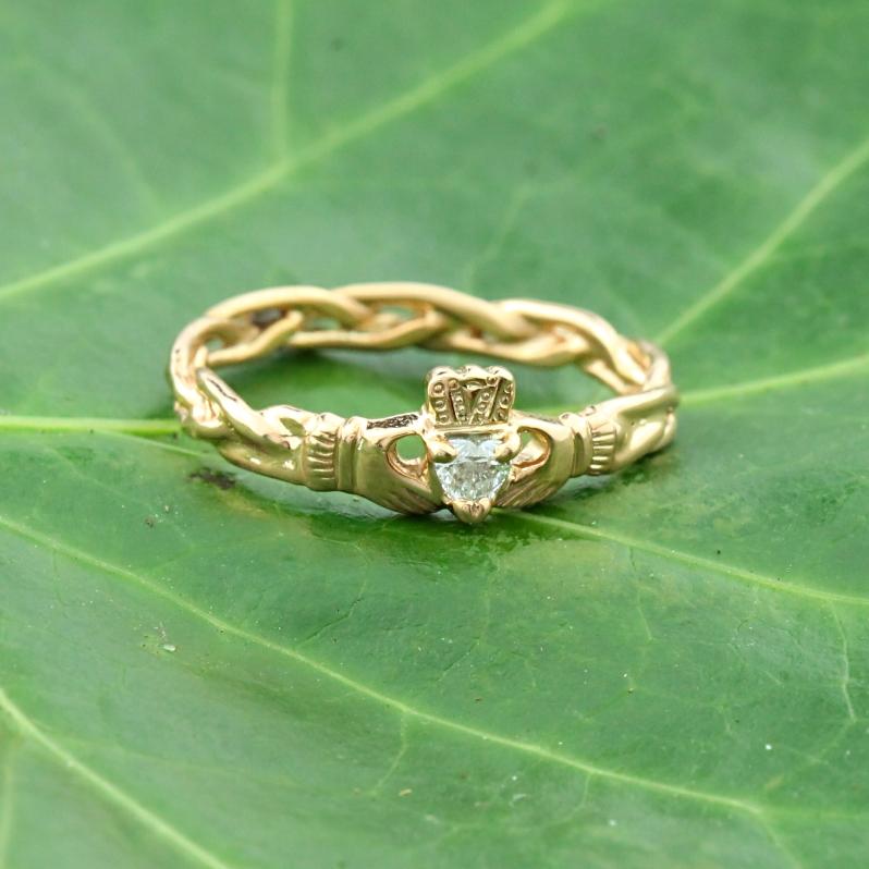 Diamond Claddagh Ring. 14K Rose Gold Heart Shaped Diamond Claddagh.