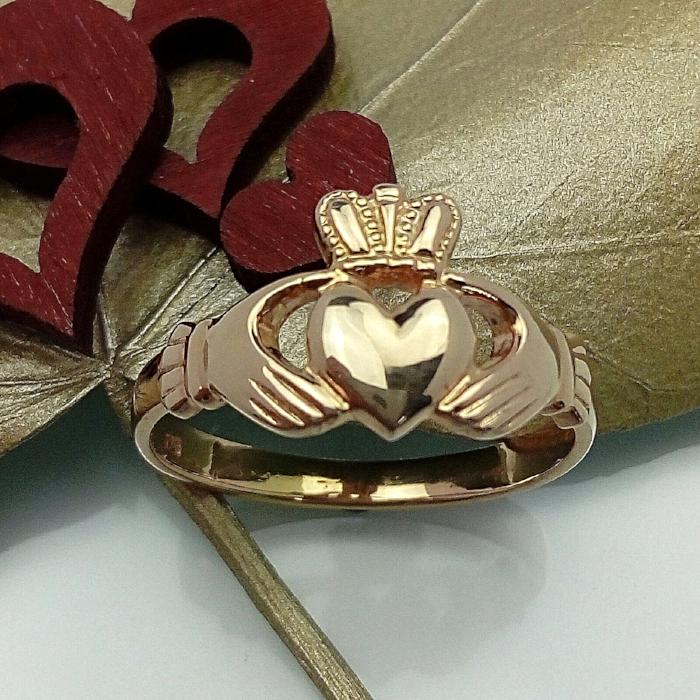 Ladies 14k Gold Claddagh Ring With Trinity Band – Handcrafted Irish Inspired Jewelry