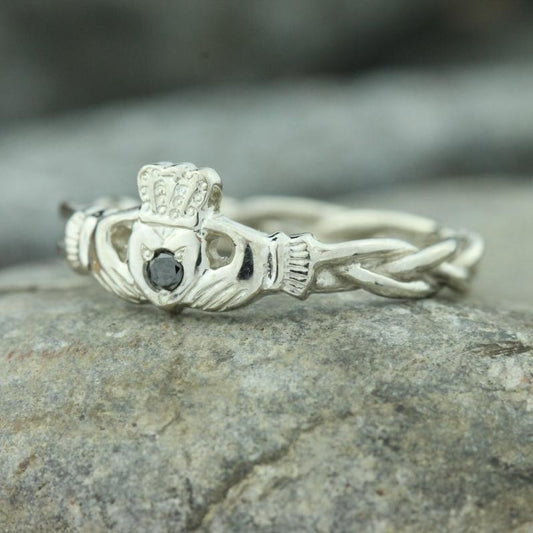 claddagh ring. A black diamond is set into this Irish ring.