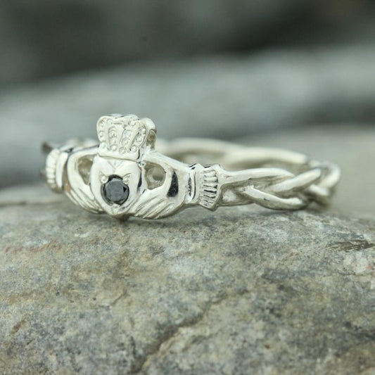 claddagh ring. A black diamond is set into this Irish ring.