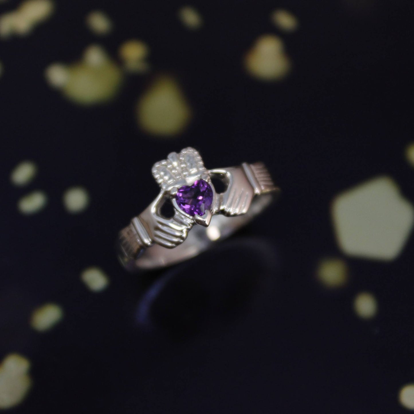 Jewelry - Claddagh Ring, Ladies Claddagh Ring, Set With Real Natural Amethyst Gemstone.
