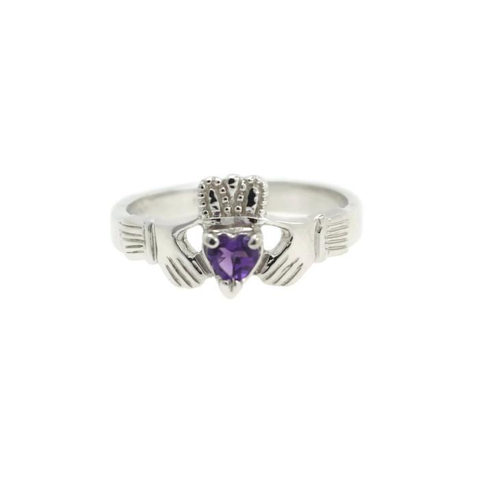 Jewelry - Claddagh Ring, Ladies Claddagh Ring, Set With Real Natural Amethyst Gemstone.