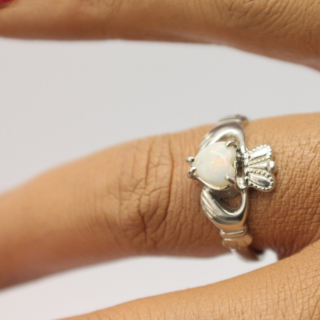 Jewelry - Claddagh Ring, Ladies Silver And Real Opal Claddagh Ring