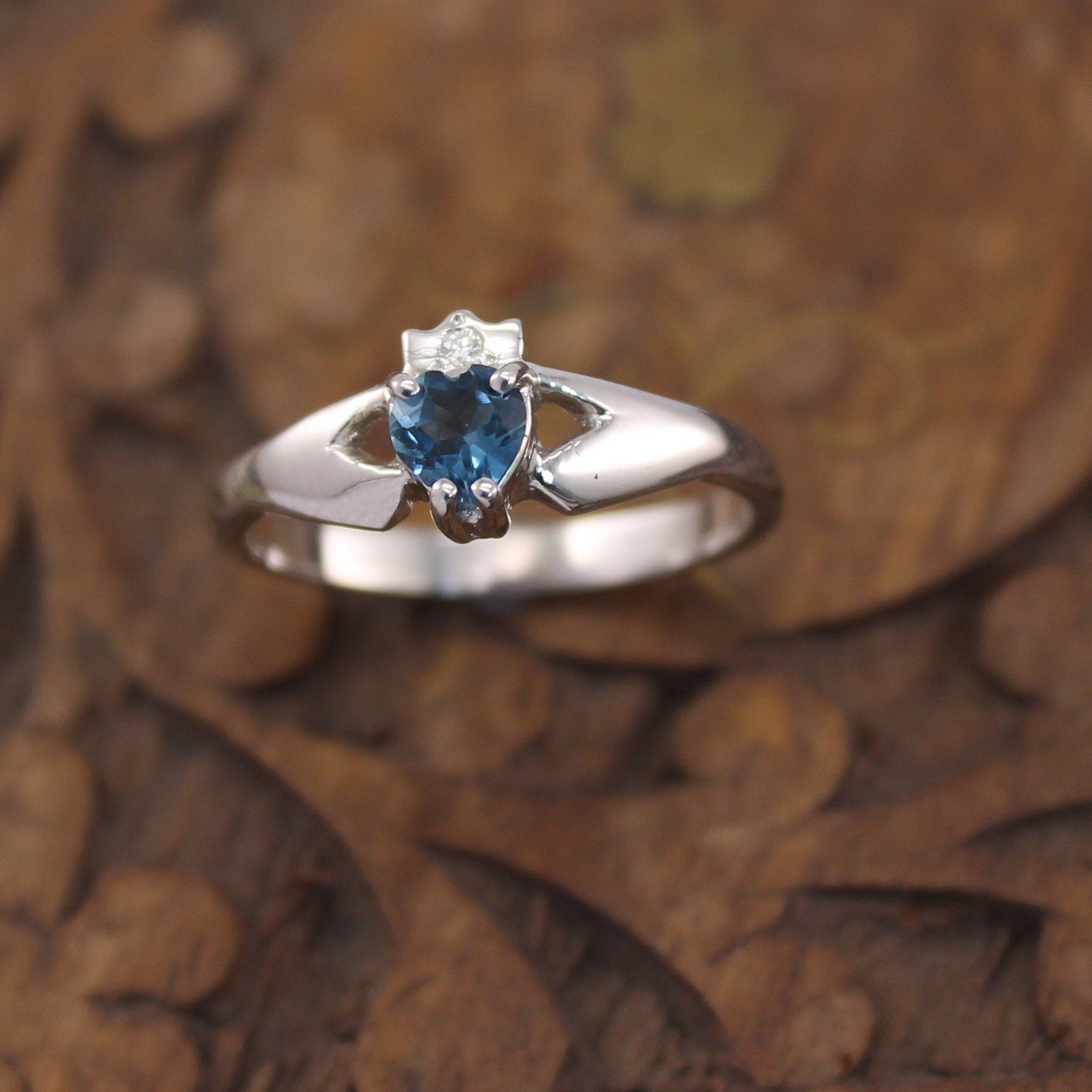Jewelry - Claddagh Ring, Real Blue Topaz And Diamond Contemporary Claddagh Ring