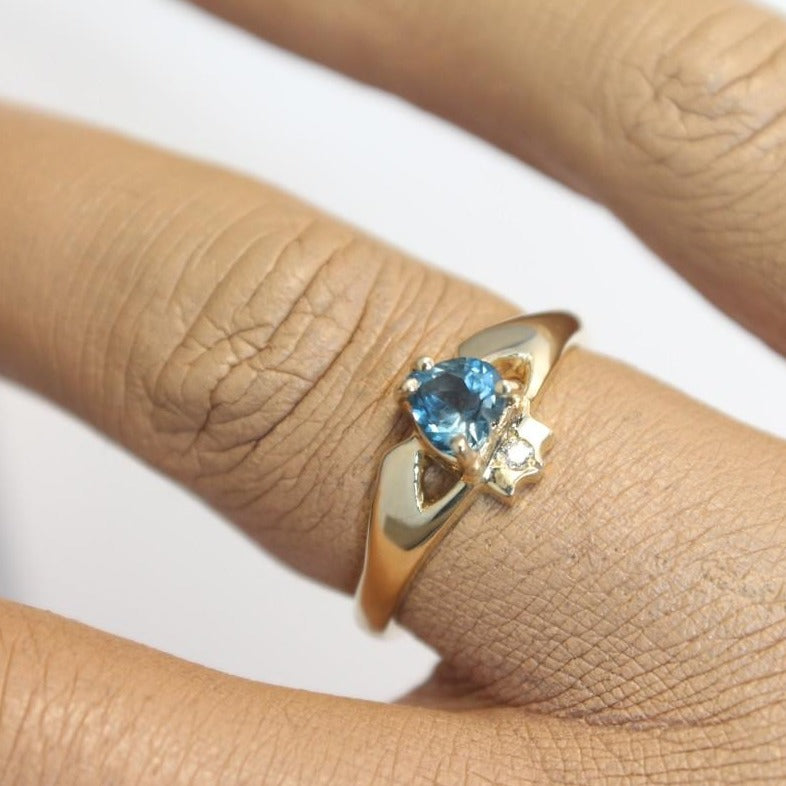 Jewelry - Claddagh Ring, Real Blue Topaz And Diamond Contemporary Claddagh Ring