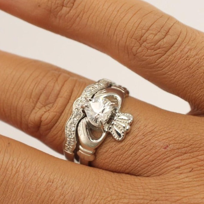 Jewelry - Cubic Zirconia Claddagh Ring And Matching Stone Set Band.