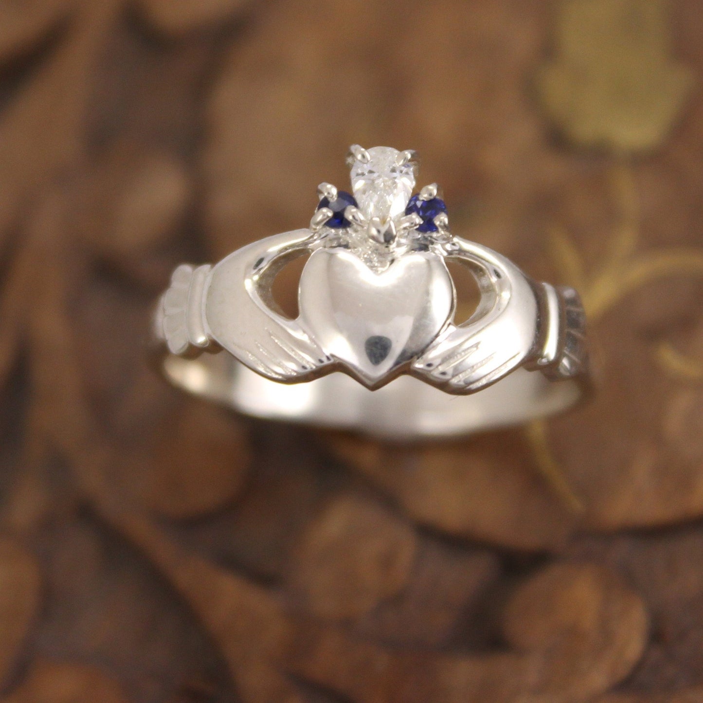 Jewelry - Diamond And Sapphire 14K Gold Claddagh Ring.