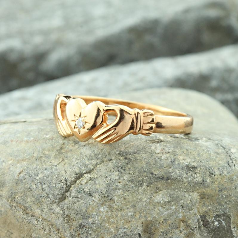 Rose Gold Claddagh Pavé Diamond Ring – Blacoe Jewellers