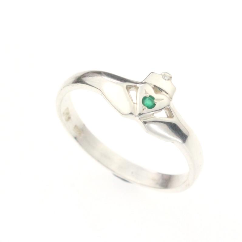 Jewelry - Emerald And Diamond Claddagh Ring, Ladies Silver Claddagh Ring In A Modern Contemporary Style