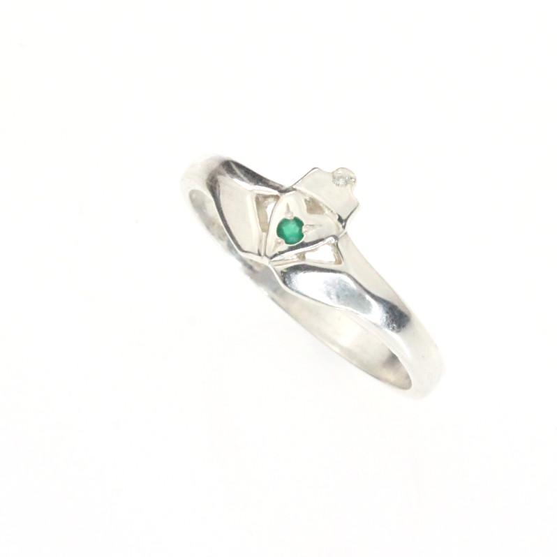 Jewelry - Emerald And Diamond Claddagh Ring, Ladies Silver Claddagh Ring In A Modern Contemporary Style