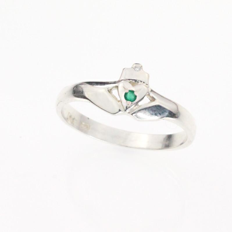 Jewelry - Emerald And Diamond Claddagh Ring, Ladies Silver Claddagh Ring In A Modern Contemporary Style