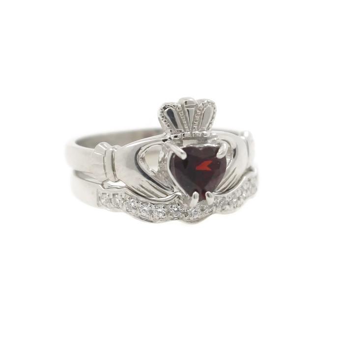 Jewelry - Garnet Claddagh Ring And Matching Stone Set Band.