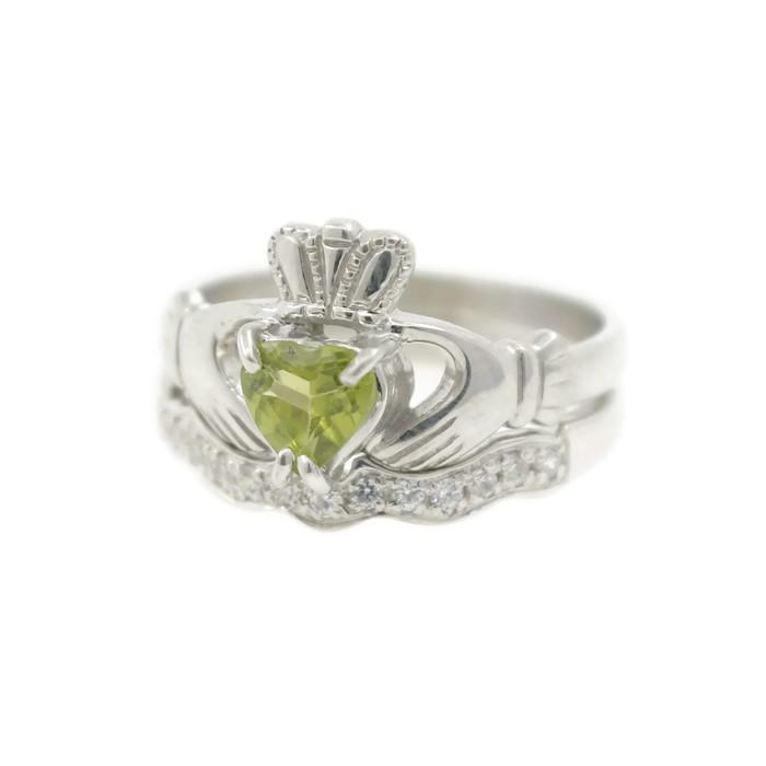 Jewelry - Green Peridot Gemstone Claddagh Ring And Matching Stone Set Band.