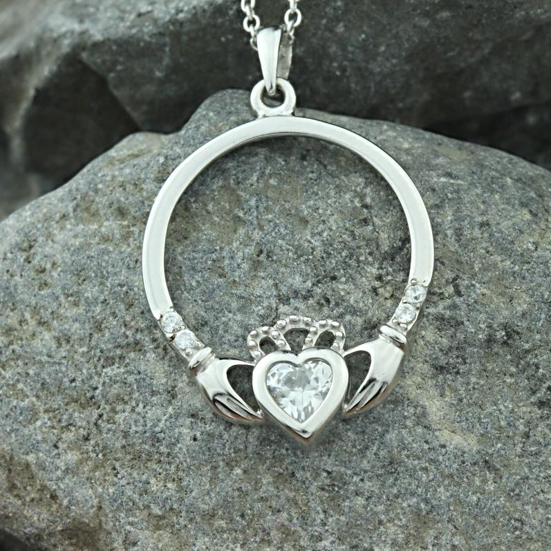 Jewelry - Irish Claddagh Necklace, Silver Irish Celtic Necklace