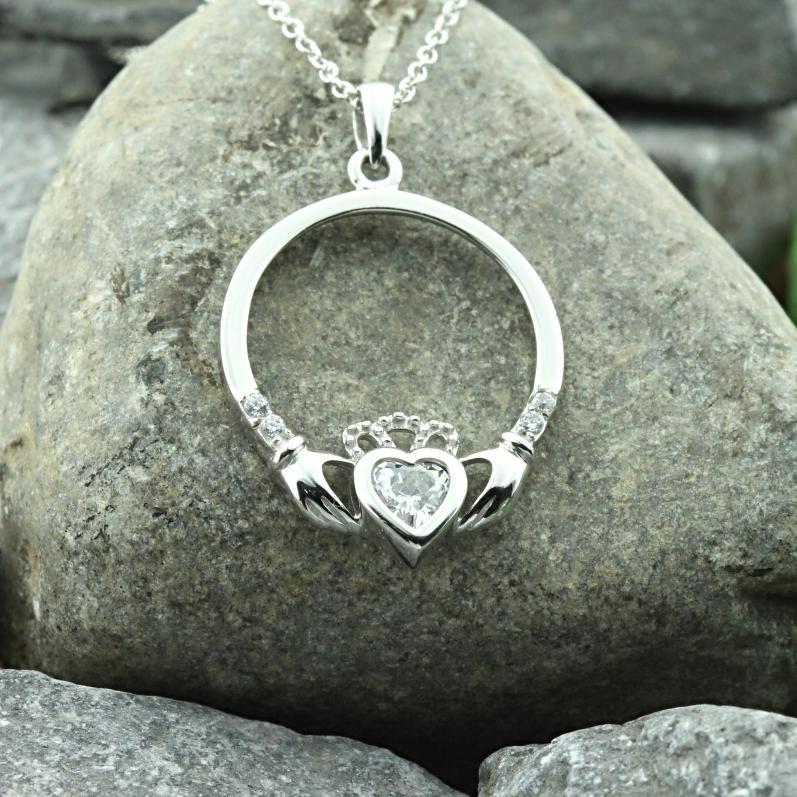Jewelry - Irish Claddagh Necklace, Silver Irish Celtic Necklace
