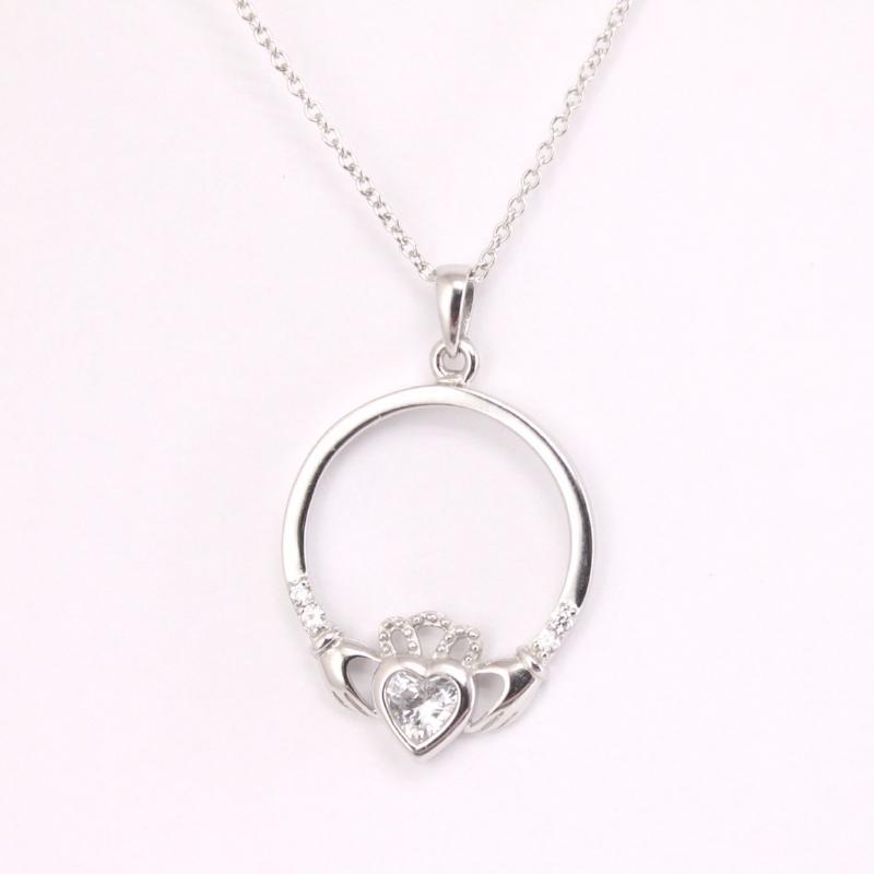 Jewelry - Irish Claddagh Necklace, Silver Irish Celtic Necklace