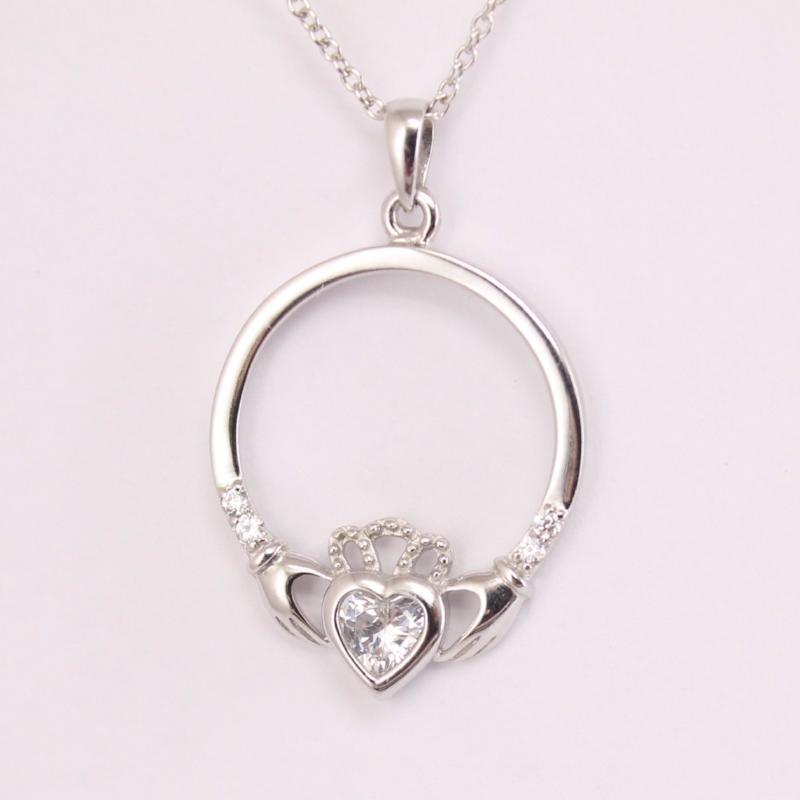 Jewelry - Irish Claddagh Necklace, Silver Irish Celtic Necklace