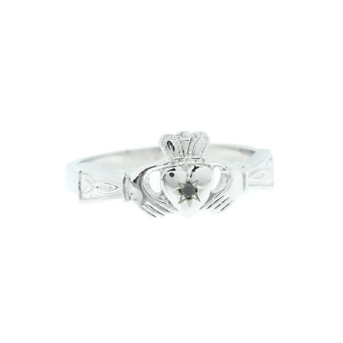 Jewelry  - Ladies Black Diamond Silver Claddagh Ring