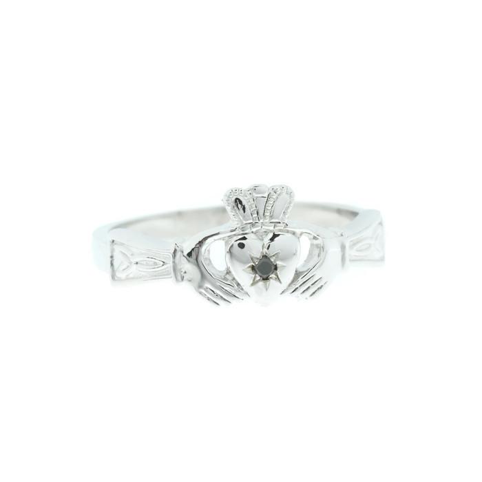 Jewelry  - Ladies Black Diamond Silver Claddagh Ring
