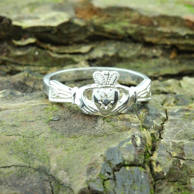 Jewelry  - Ladies Black Diamond Silver Claddagh Ring