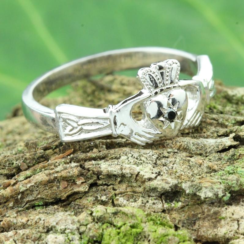 Jewelry  - Ladies Black Diamond Silver Claddagh Ring