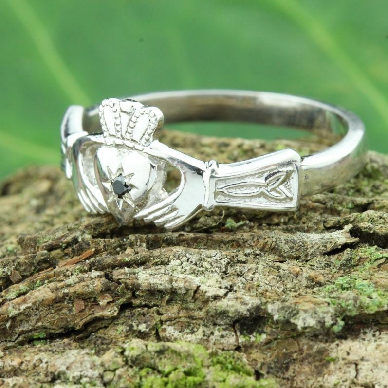 Jewelry  - Ladies Black Diamond Silver Claddagh Ring