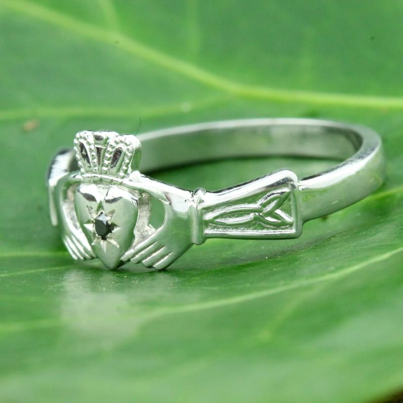 Jewelry  - Ladies Black Diamond Silver Claddagh Ring