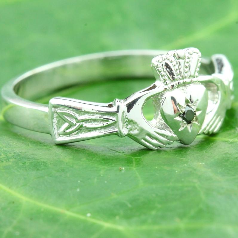 Jewelry  - Ladies Black Diamond Silver Claddagh Ring