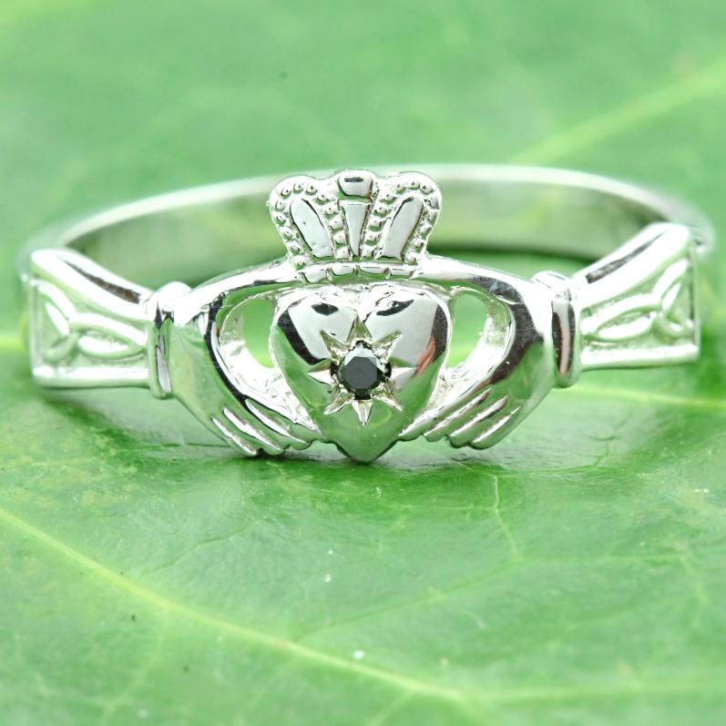 Jewelry  - Ladies Black Diamond Silver Claddagh Ring