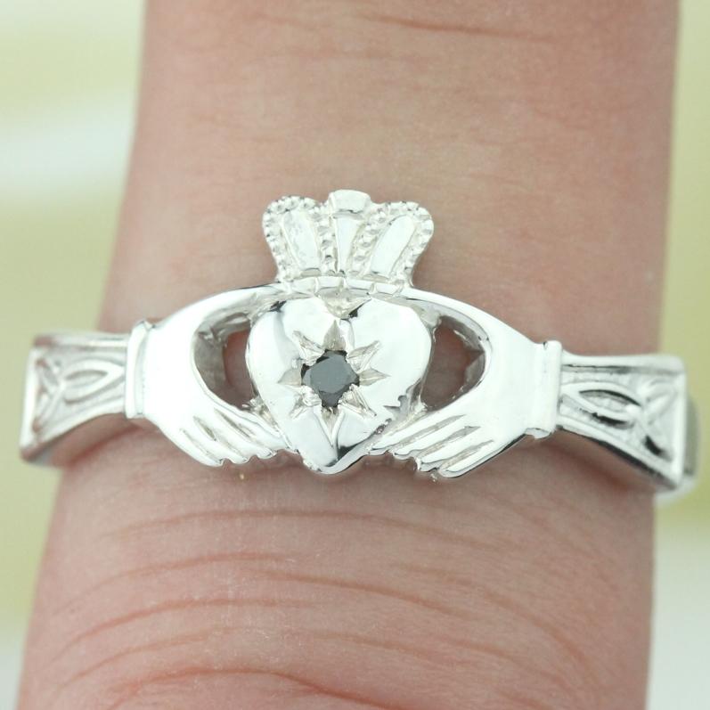 Jewelry  - Ladies Black Diamond Silver Claddagh Ring