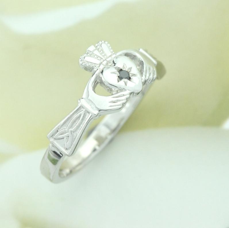 Jewelry  - Ladies Black Diamond Silver Claddagh Ring