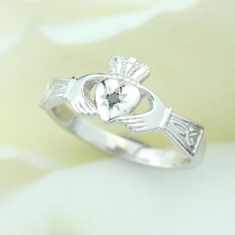 Jewelry  - Ladies Black Diamond Silver Claddagh Ring